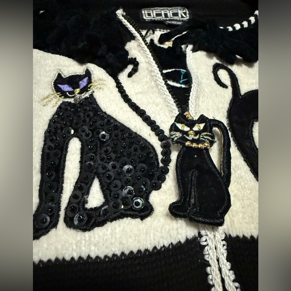 Rare Vintage Berek Black and White Checkered Cat Sweater Size Large - Picture 2 of 9